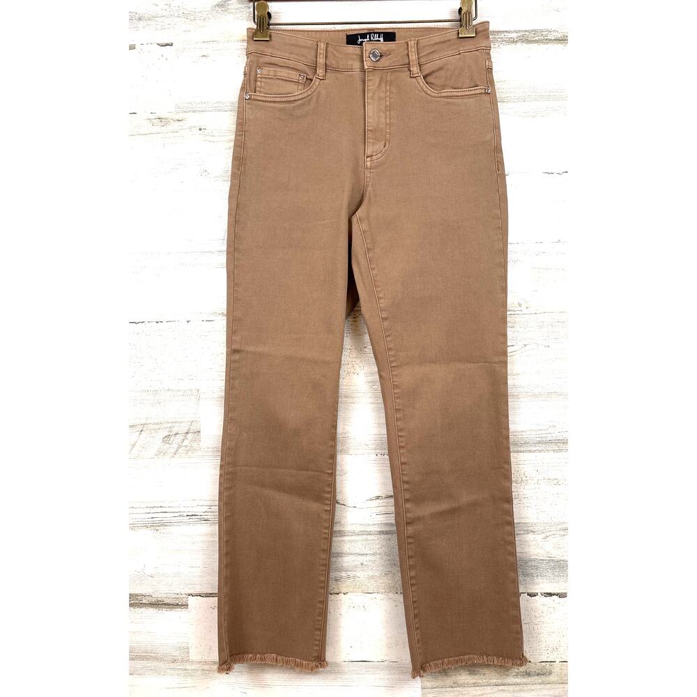 Joseph Ribkoff Brown Straight Leg Jeans Womens 4 Frayed Hem Designer Denim NEW